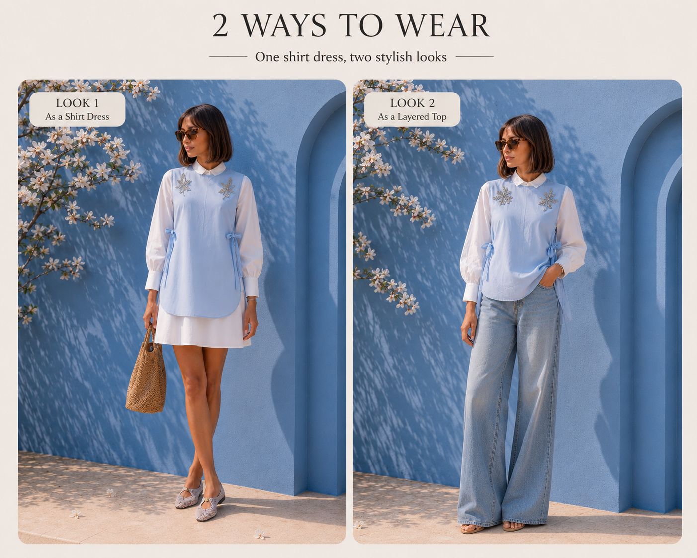 Blue Chanderi Tie-Up Overlay