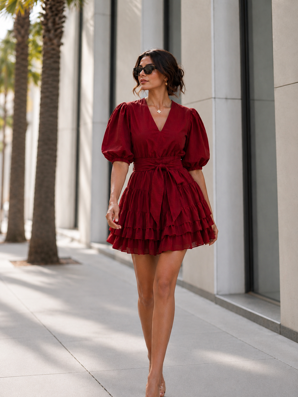 Solid red poplin cotton fabric Dress