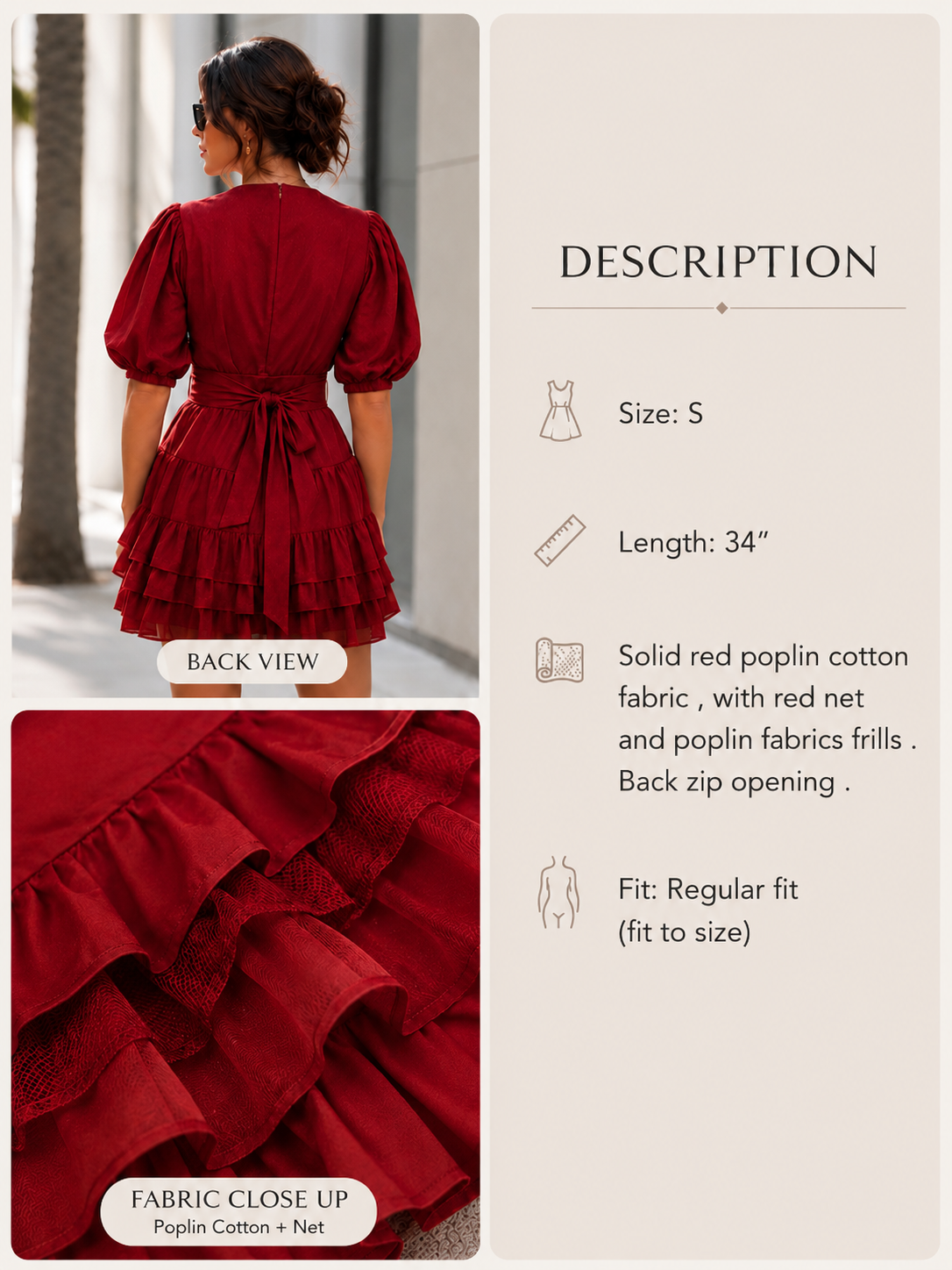 Solid red poplin cotton fabric Dress