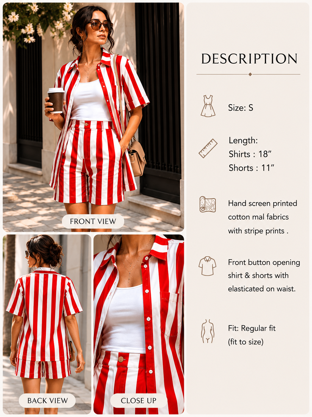 Hand screen printed cotton stripe shirt