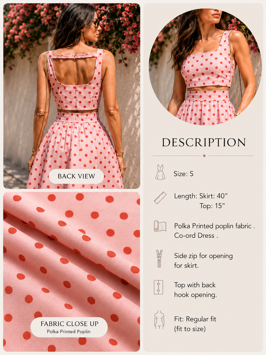 Polka Printed poplin fabric Top