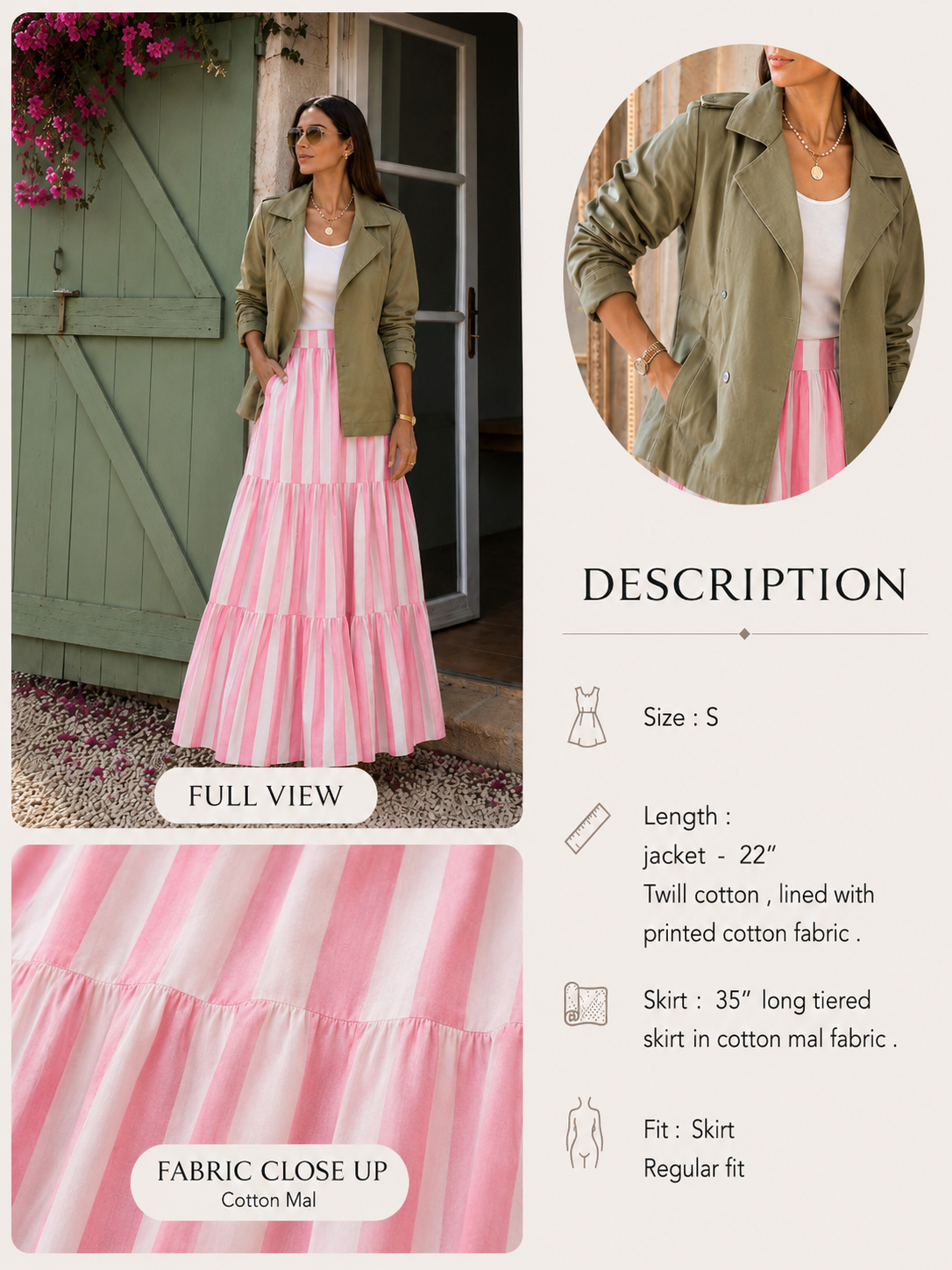 Twill cotton, lined with printed cotton fabric (Skirt)
