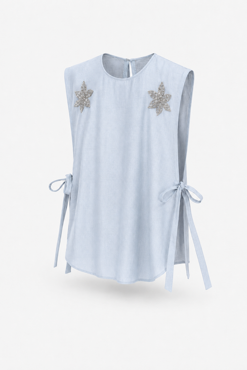Blue Chanderi Tie-Up Overlay