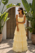 Butter Yellow Tiered Chanderi Skirt
