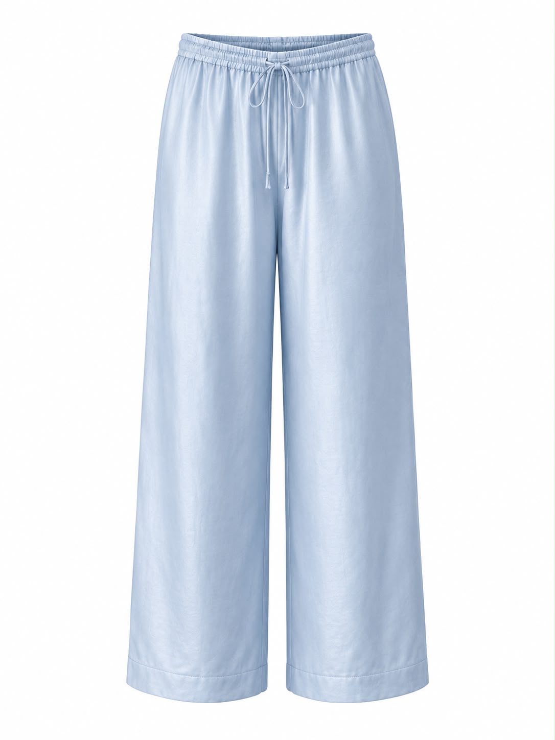 Blue Chanderi pants with elastic waist , side pockets & tie