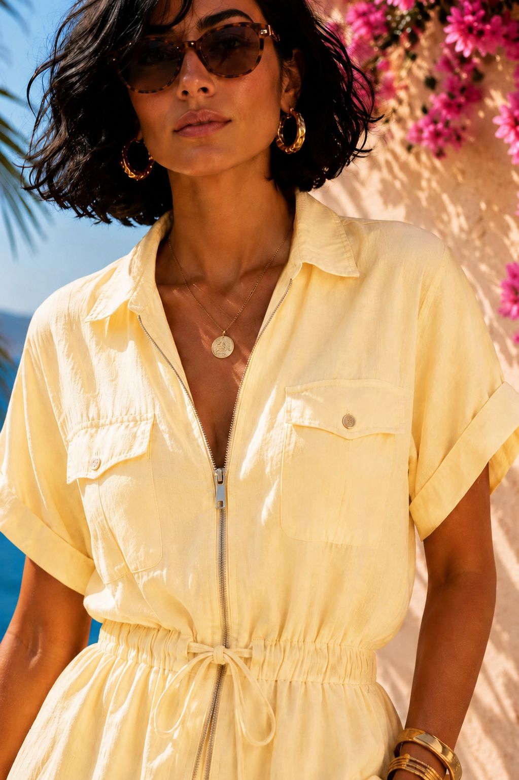 Butter Yellow Linen Zip-Up Top