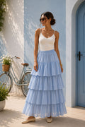 Blue Tiered Chanderi Skirt