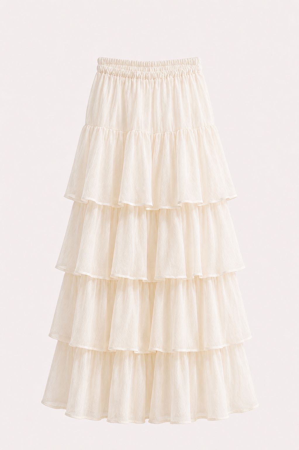 Tiered Chanderi Off White Skirt