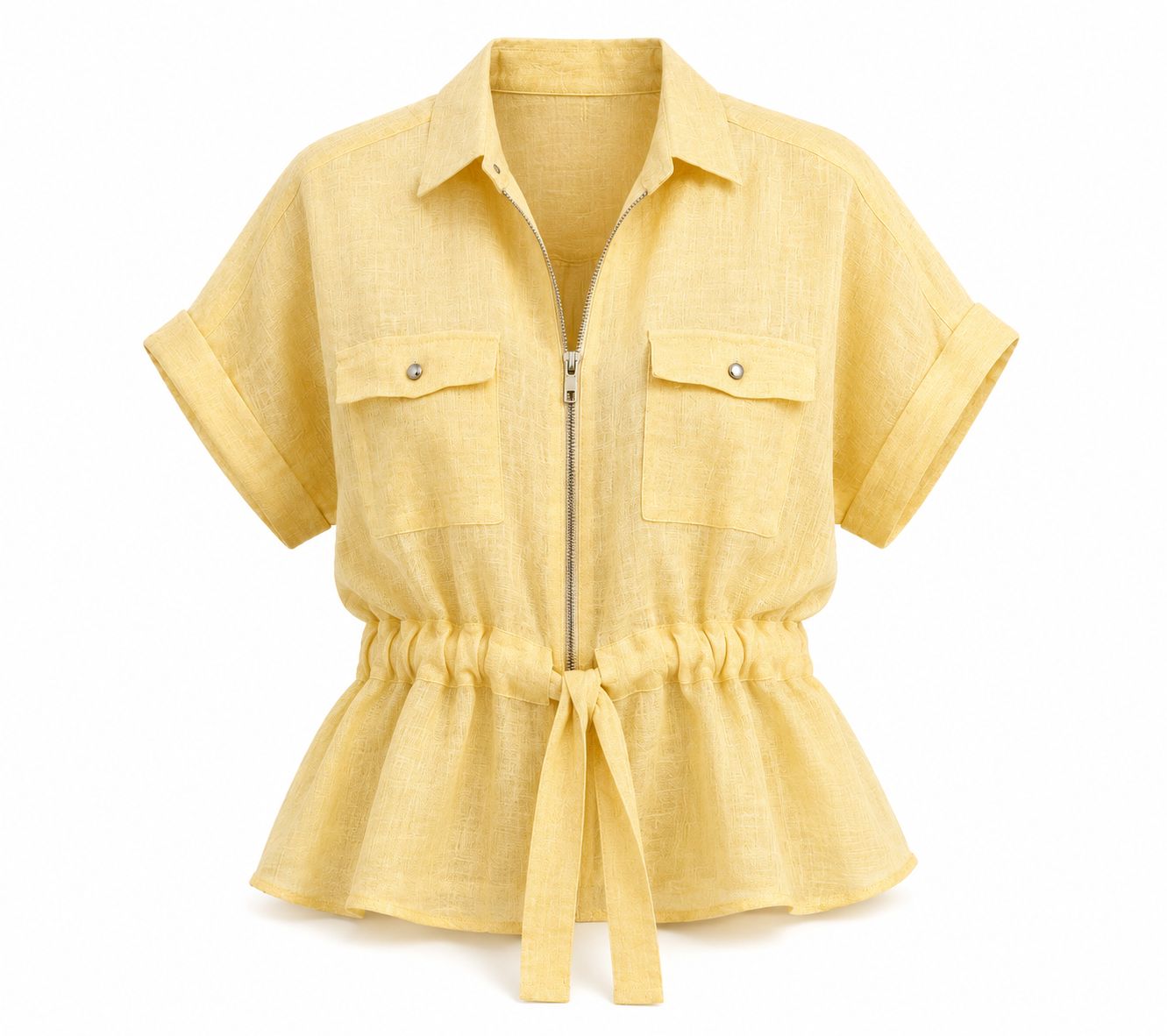 Butter Yellow Linen Zip-Up Top