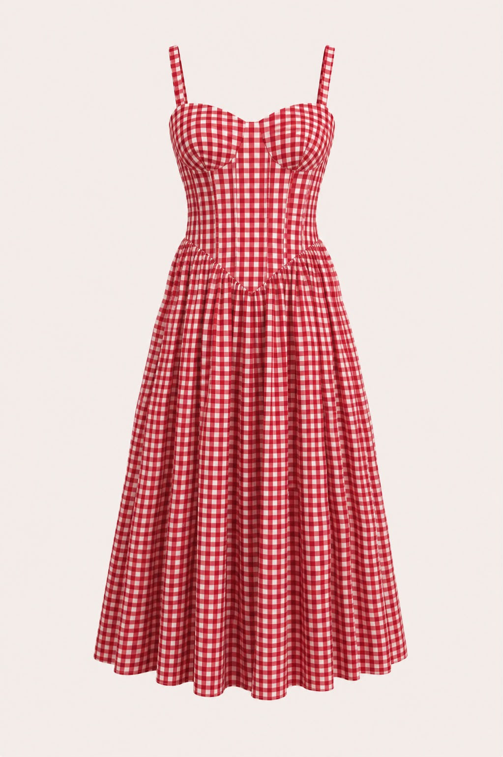 Woven red & white cotton checks dress