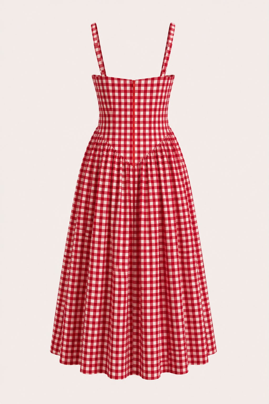 Woven red & white cotton checks dress