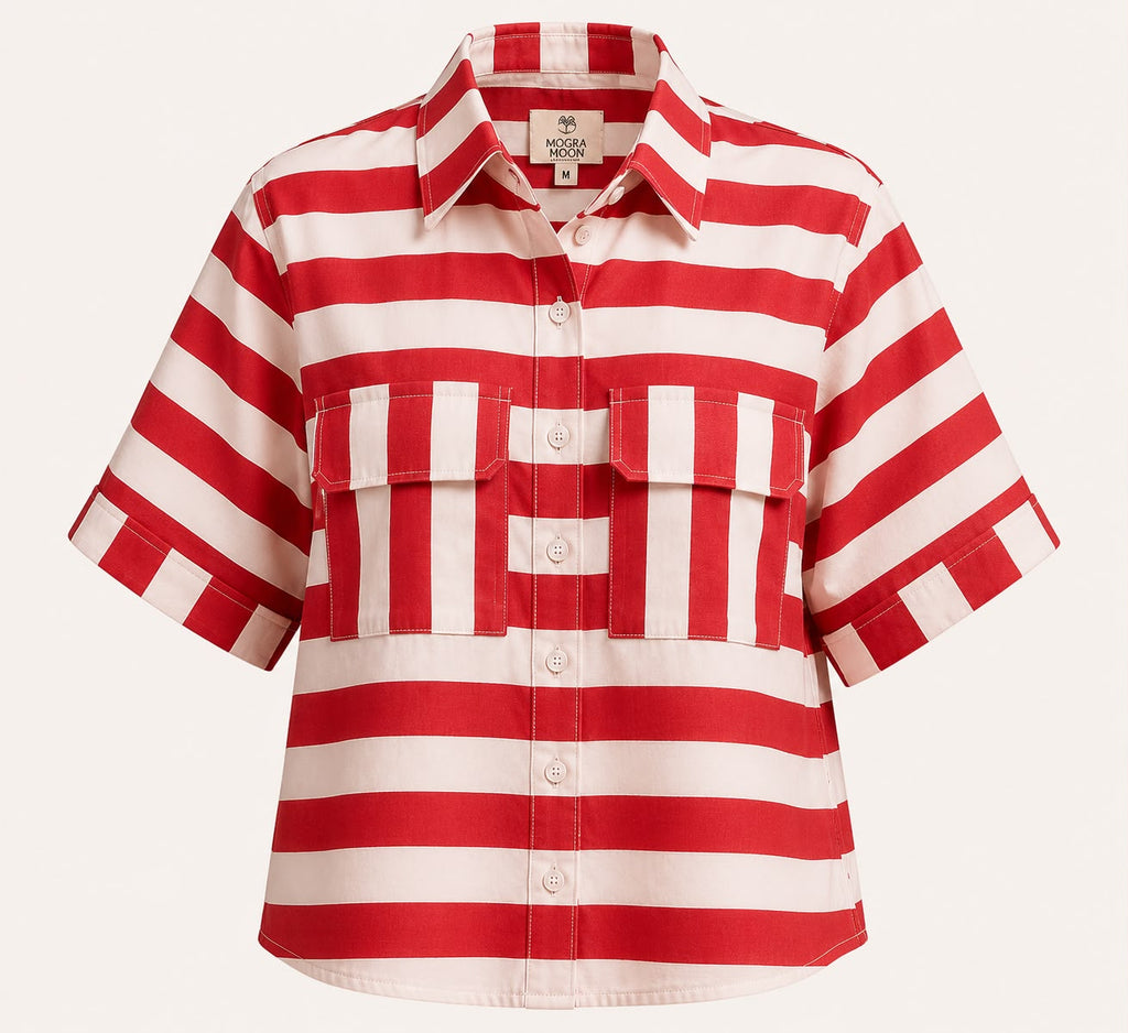 Hand screen printed cotton stripe shirt