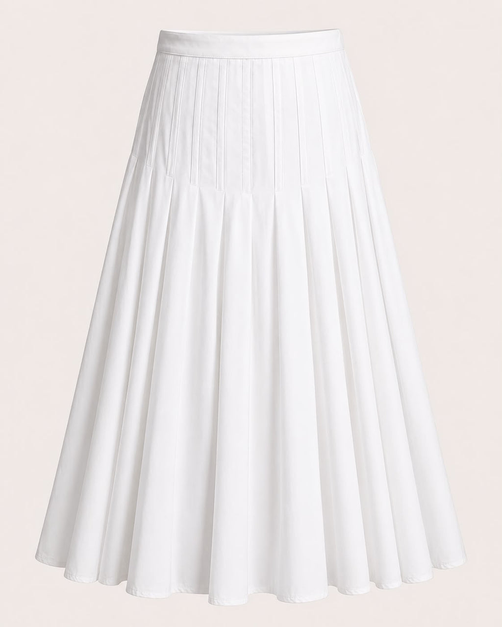 White cotton poplin skirt pleated at the waist, view 2