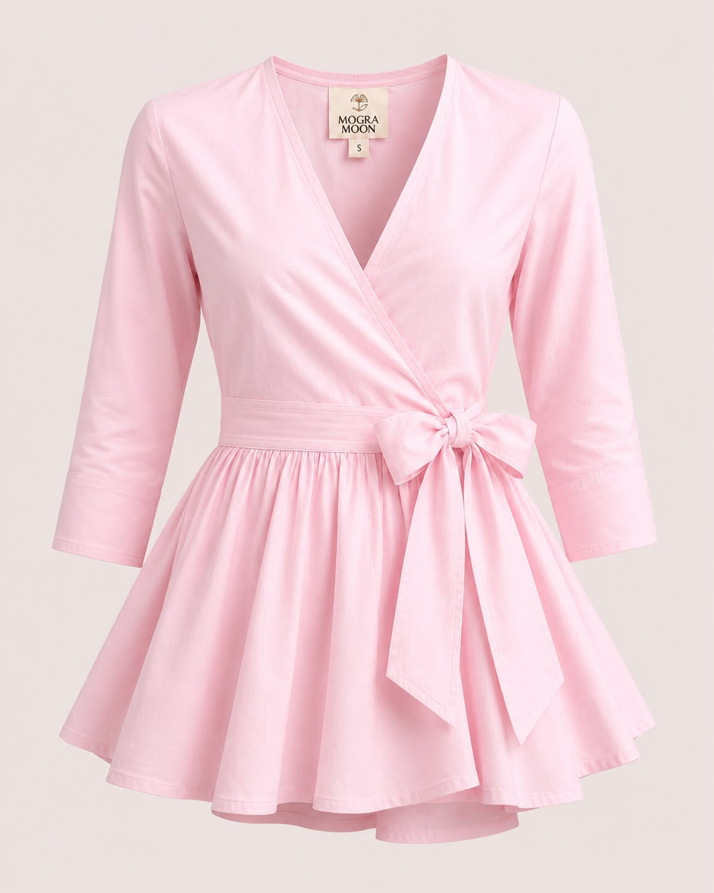 Cotton pink tie-up with a detachable bow Top