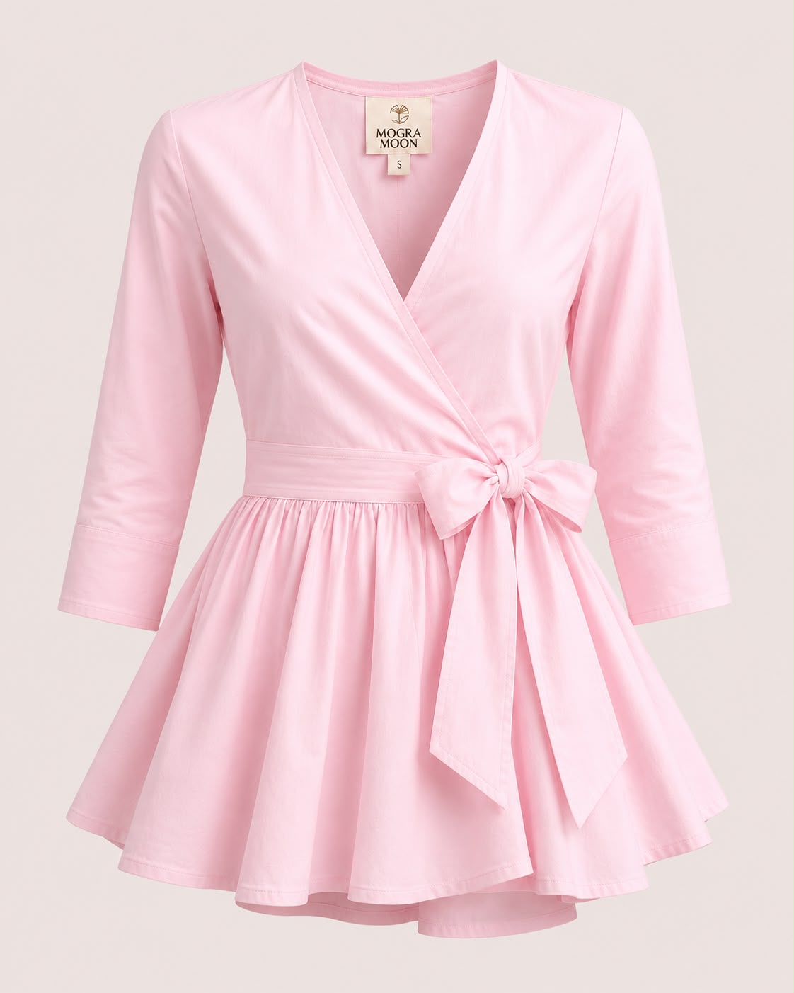 Cotton pink tie-up with a detachable bow Top