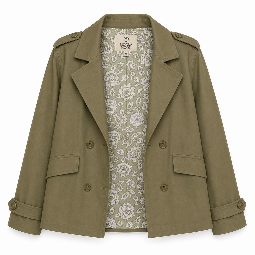 Twill cotton, lined with printed cotton fabric(Jacket)