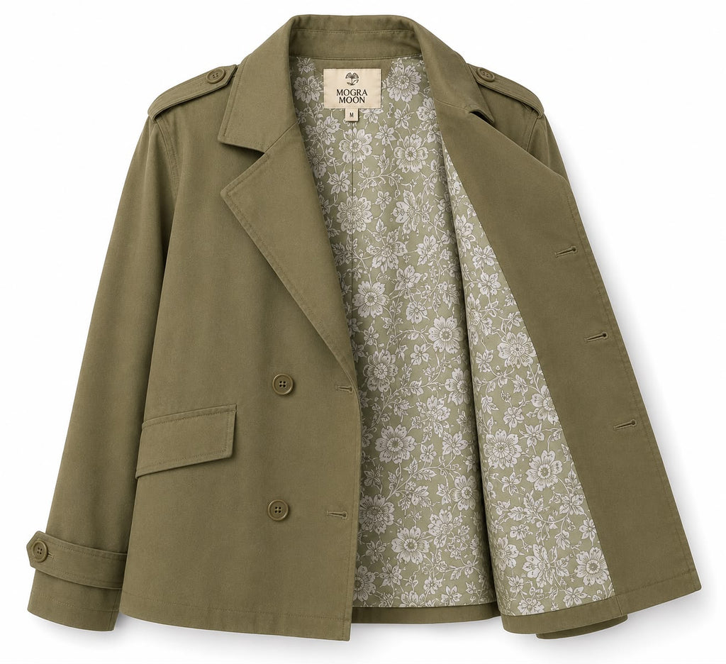 Twill cotton, lined with printed cotton fabric(Jacket)